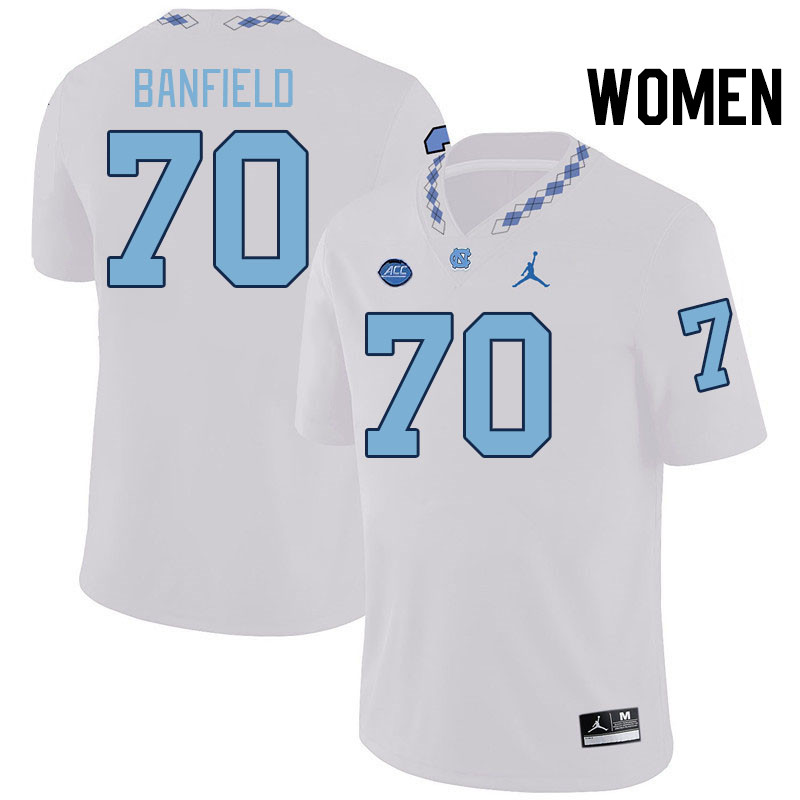 Women #70 Aidan Banfield North Carolina Tar Heels College Football Jerseys Stitched-White